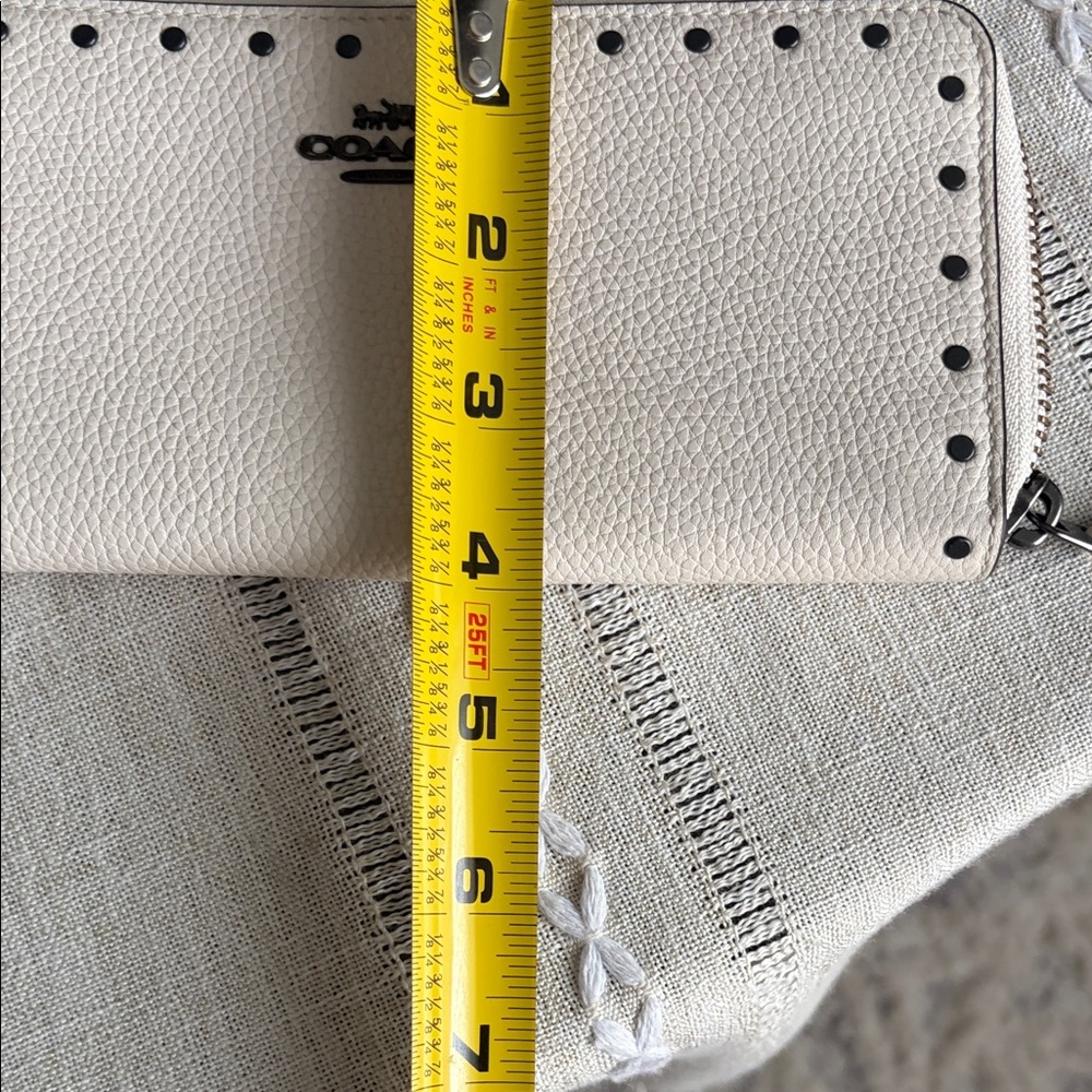 Coach Accordion Cream Pebbled Zip Wallet with Stud Trim - Picture 10 of 13